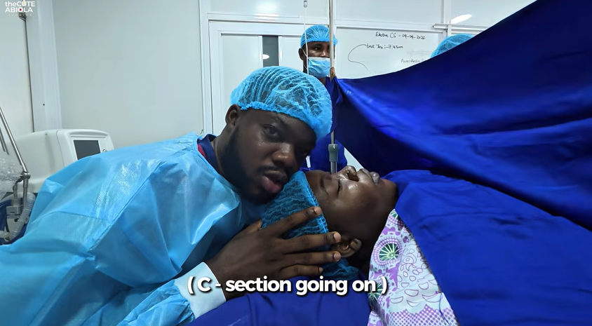 Cute Abiola Films Wife’s Surgery, Sparks Outrage Online